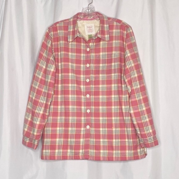 L.L. Bean Jackets & Blazers - L.L. Bean Fleece Lined Plaid Flannel Shirt Jacket Pink White Sz M